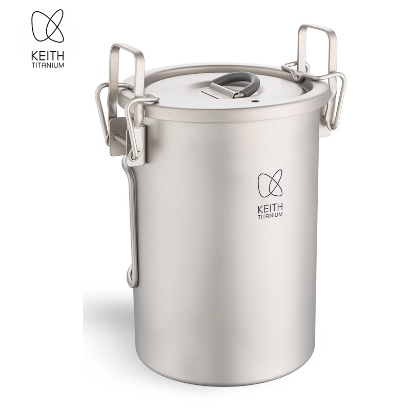 Camping Cooking Gear - KEITH 純チタン製 炊飯クッカー 900ml 超軽量 折りたたみハンドル