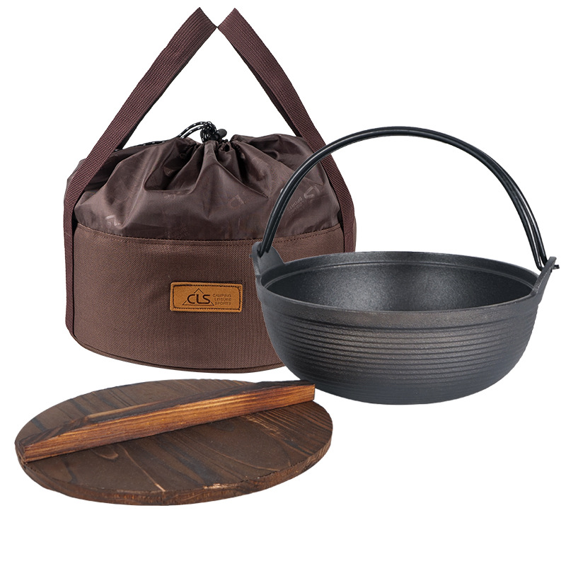 Camp Dutch Oven Cast - 鋳鉄製ダッチオーブンキャンプ用鍋、ポータブル屋外吊り下げ式調理器具（シチュー＆バーベキュー用）