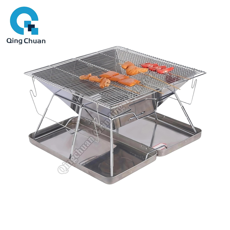 Camping With Cooking - キャンプグリル炭火ストーブ折りたたみ式ステンレス鋼ファイヤーピットグリルバックパッキング用アウトドアクッキングハイキングキャンプピクニックストーブ