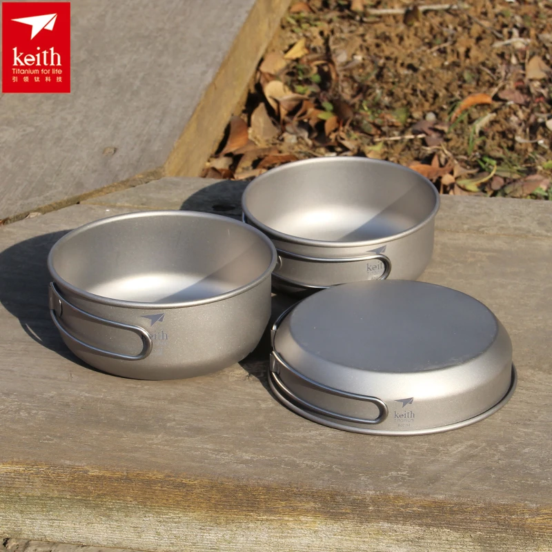 Camping Outdoor Cooking Equipment - キース 3 個チタン調理器具パンボウルセット折りたたみハンドルクックセット屋外旅行狩猟キャンプ調理セット Ti6053