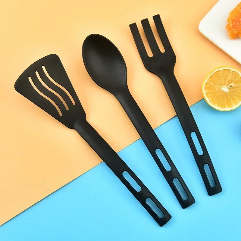 Camping Cooking Kids - 1/3 パックナイロンキッチン用品セット表面フォークスロットターナーソリッドスプーンフォーク子供用シャベルフォークポータブルキャンプピクニックカトラリー