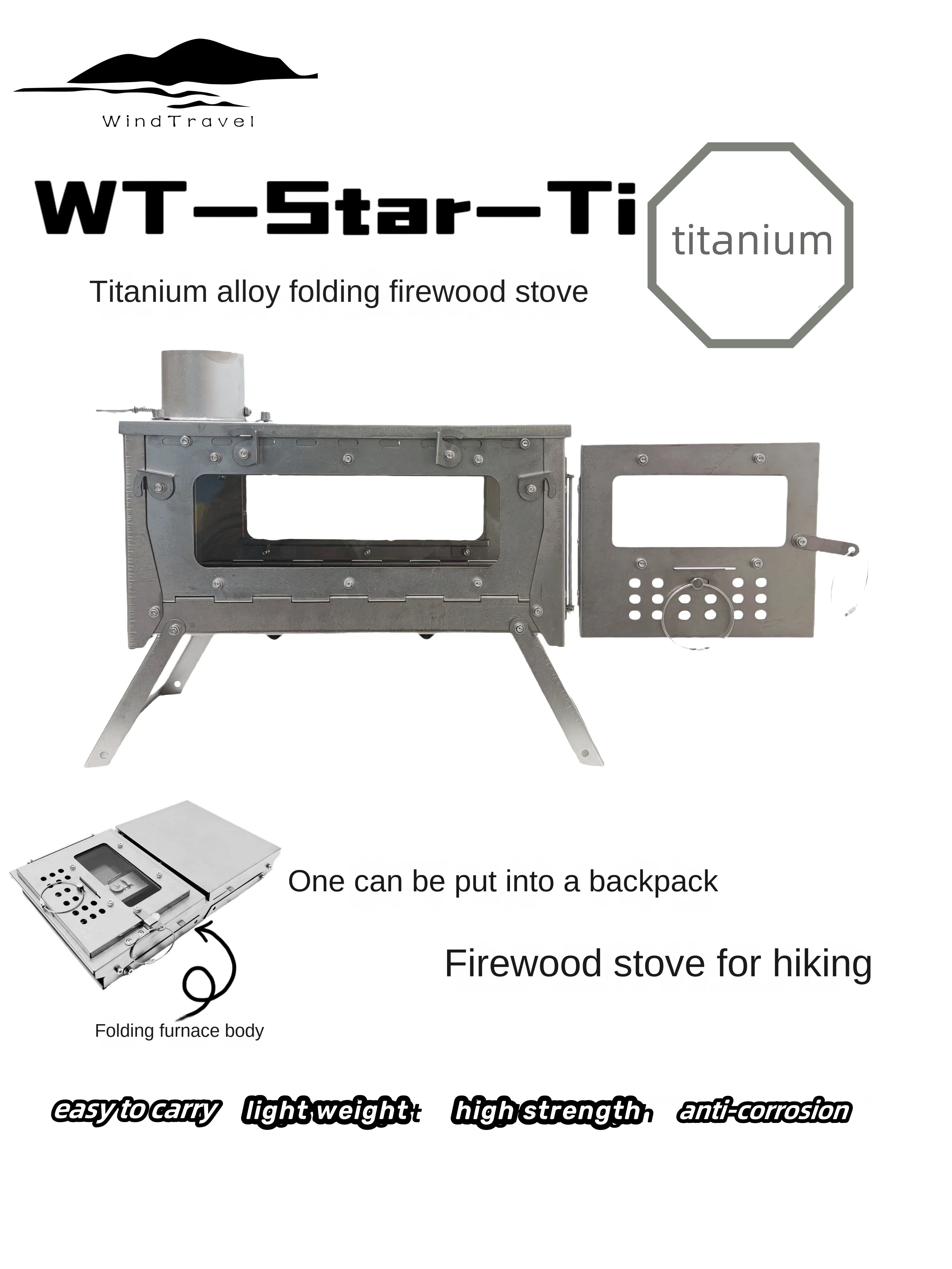 Cooking On Camping Stove - Wt star-tiチタン合金折りたたみ薪ストーブ,ストーブ,暖房,ハイキング,キャンプ