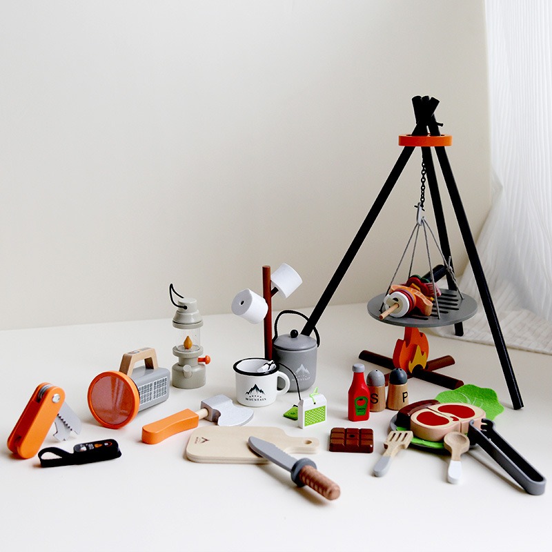 Camping Cooking Kids - 木製キャンプごっこ遊びセット子供屋外ピクニックバーベキューおもちゃシミュレーションキャンプファイヤー調理キッチンおもちゃ子供の誕生日プレゼント