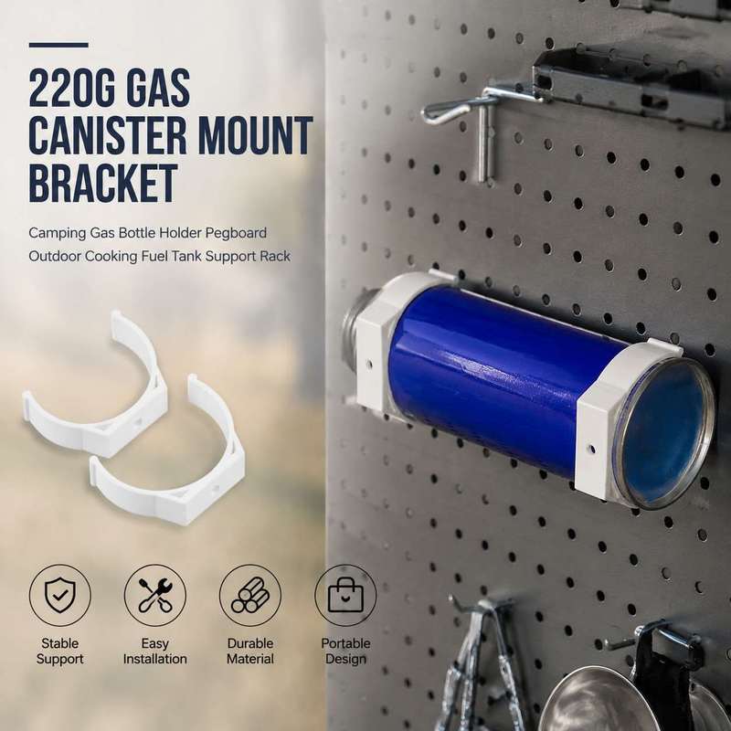 Camping Cooking Gas Canister - 220g ガス缶マウントブラケット キャンプ用ガスボトルホルダー ペグボード 屋外調理用燃料タンクサポートラック
