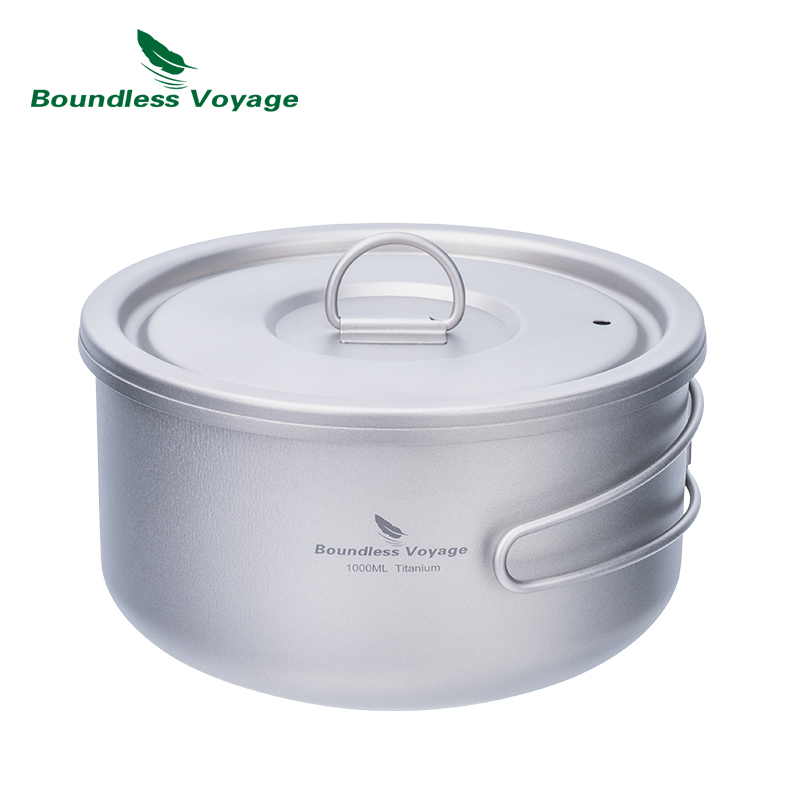 Camping Cooking Gear - ふた付きのキャンプ用チタンポット,超軽量,屋外料理,単層,弁当箱,折りたたみ式ハンドル,ti2041C