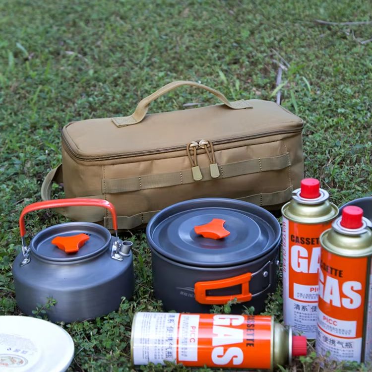 Camping Outdoor Cooking Equipment - オックスフォード布製調理器具収納バッグ、ダブルジッパー、ハンドル付き、大容量、キャンプやハイキングに最適