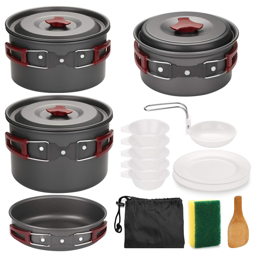 Camping Cooking Set Lightweight - アウトドア キャンプ調理器具キット ノンスティック キャンプパン 軽量調理セット パンとポット