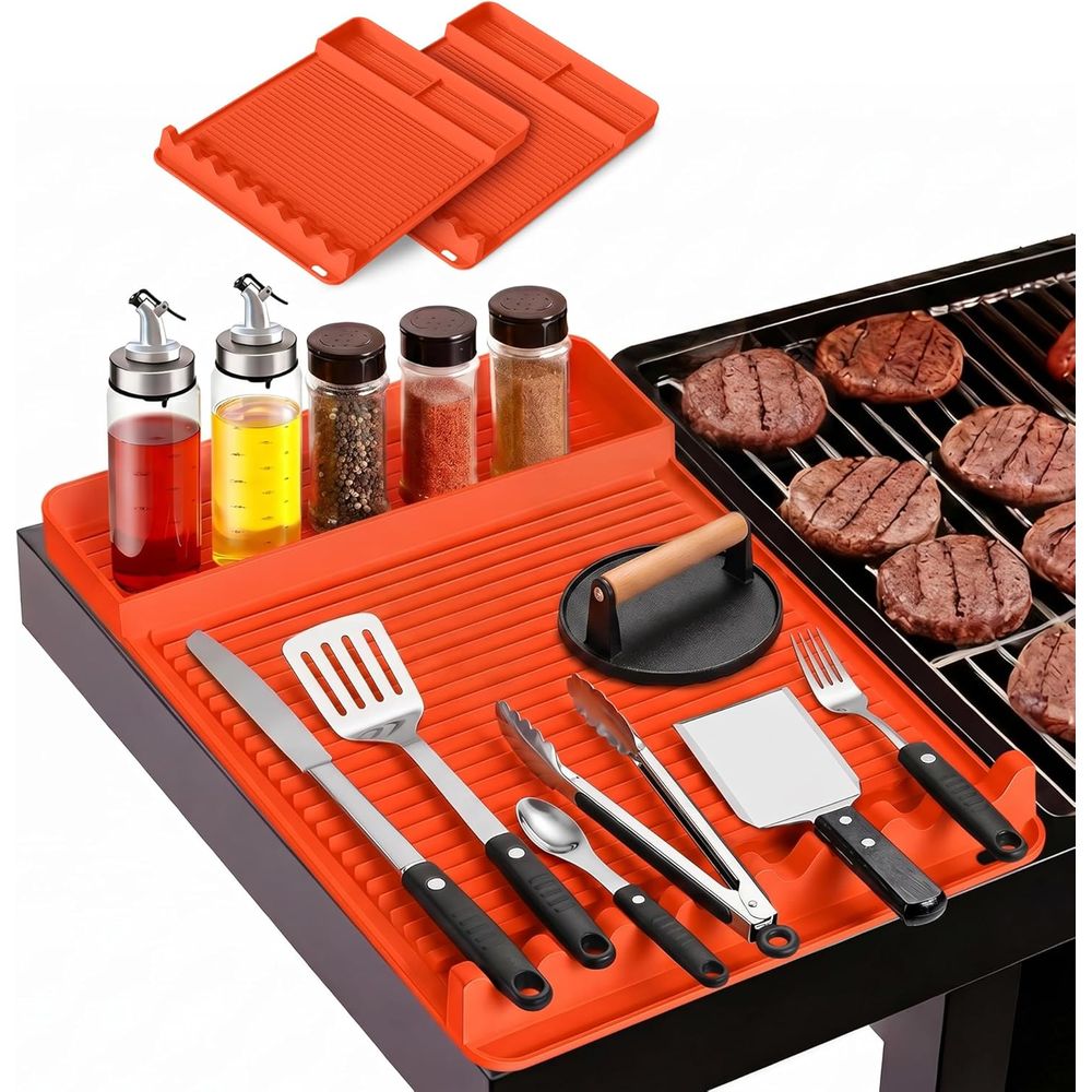 Camping Cooking Mat - 耐熱シリコングリルマット - 16x11.5インチ 滑り止めBBQツールマット、屋外調理、キャンプ、テールゲーティング、男性用グリルマット（オレンジ）