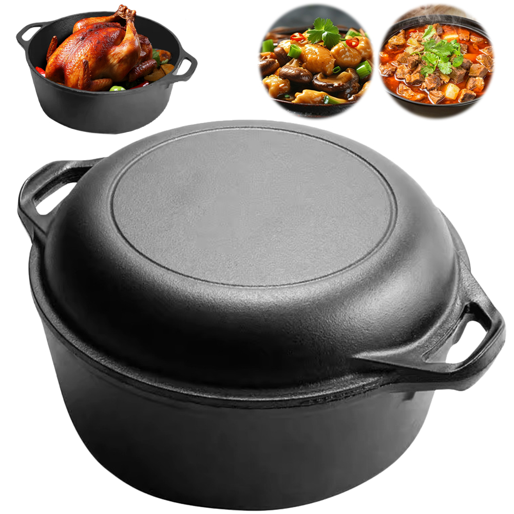 Camp Dutch Oven Cast - 2 in 1 鋳鉄ダッチオーブン スキレット蓋付き スキレット調理器具パンセット