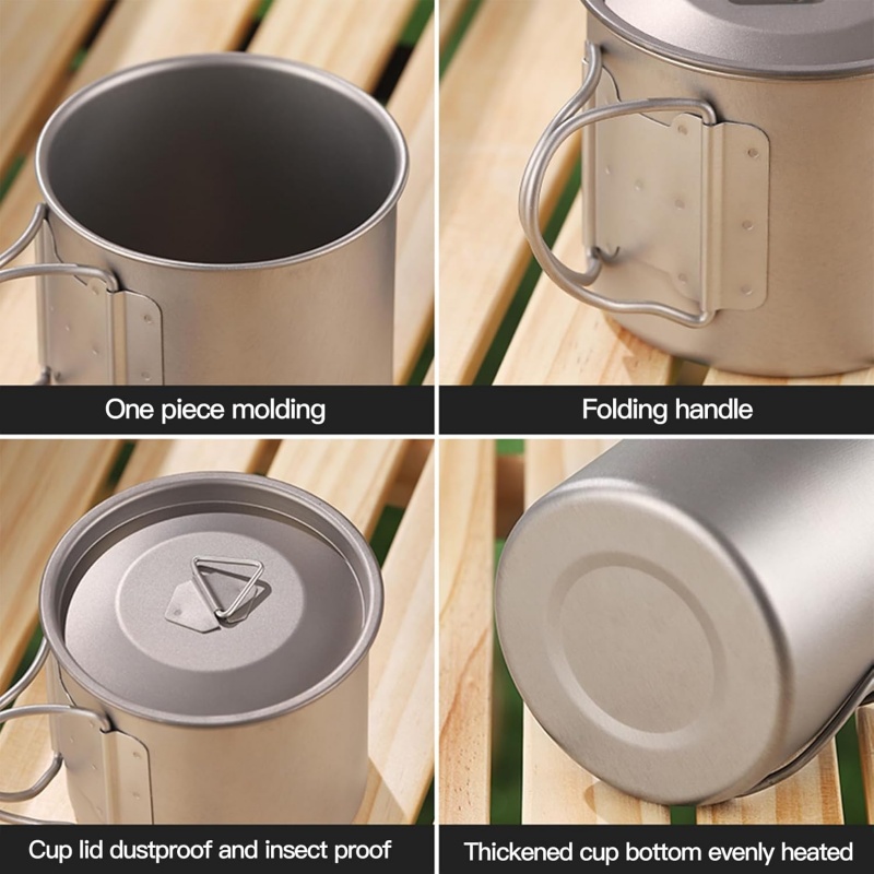 チタン製キャンプマグ 折りたたみハンドル付き 軽量ポータブル - Camping Cooking Set Lightweight のレビューと価格
