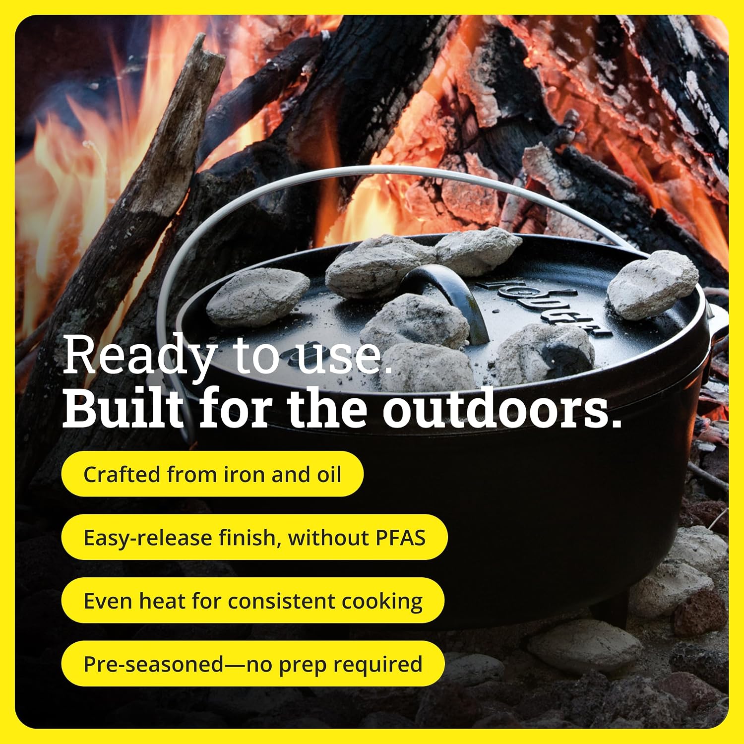 キャンプ用ダッチオーブン - 事前調理済みの鋳鉄製、5クォー - Camp Dutch Oven Cast のレビューと価格