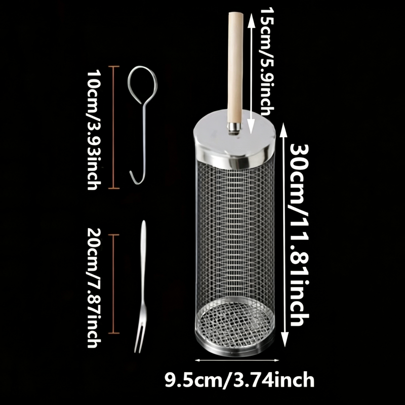 食品グレードのステンレス製丸型回転BBQグリルバスケットセッ - Camping With Cooking のレビューと価格