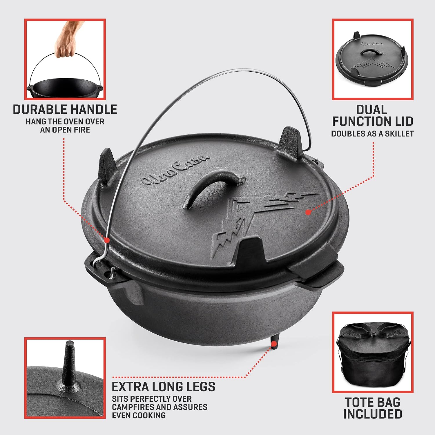プレシーズン加工済みの鋳鉄製キャンプ用ダッチオーブン（6クォ - Camp Dutch Oven Cast のレビューと価格