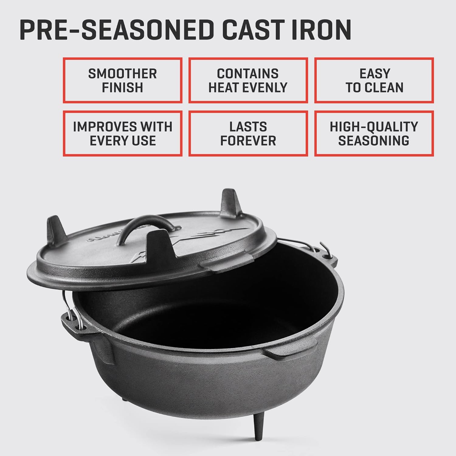 プレシーズン加工済みの鋳鉄製キャンプ用ダッチオーブン（6クォ - Camp Dutch Oven Cast のレビューと価格