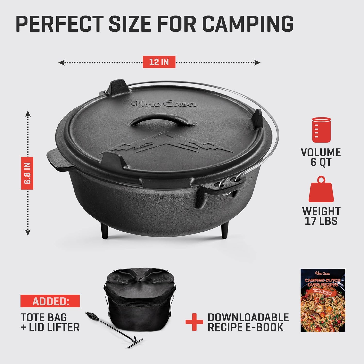 プレシーズン加工済みの鋳鉄製キャンプ用ダッチオーブン（6クォ - Camp Dutch Oven Cast のレビューと価格