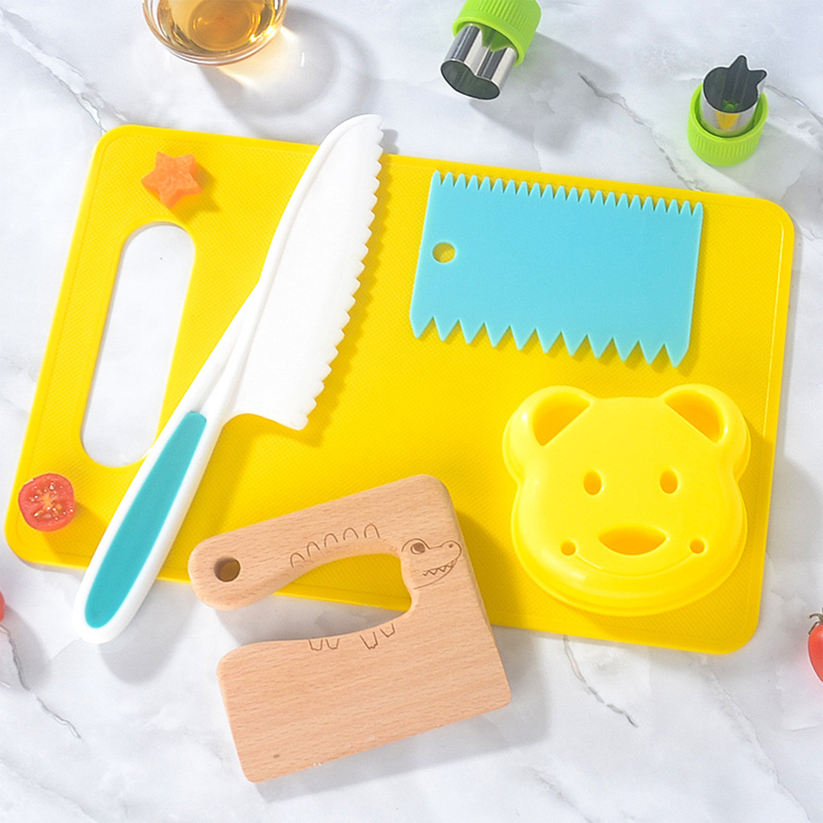 プラスチックキッチンツール子供用まな板ナイフセット子供の安全 - Camping Cooking Kids のレビューと価格