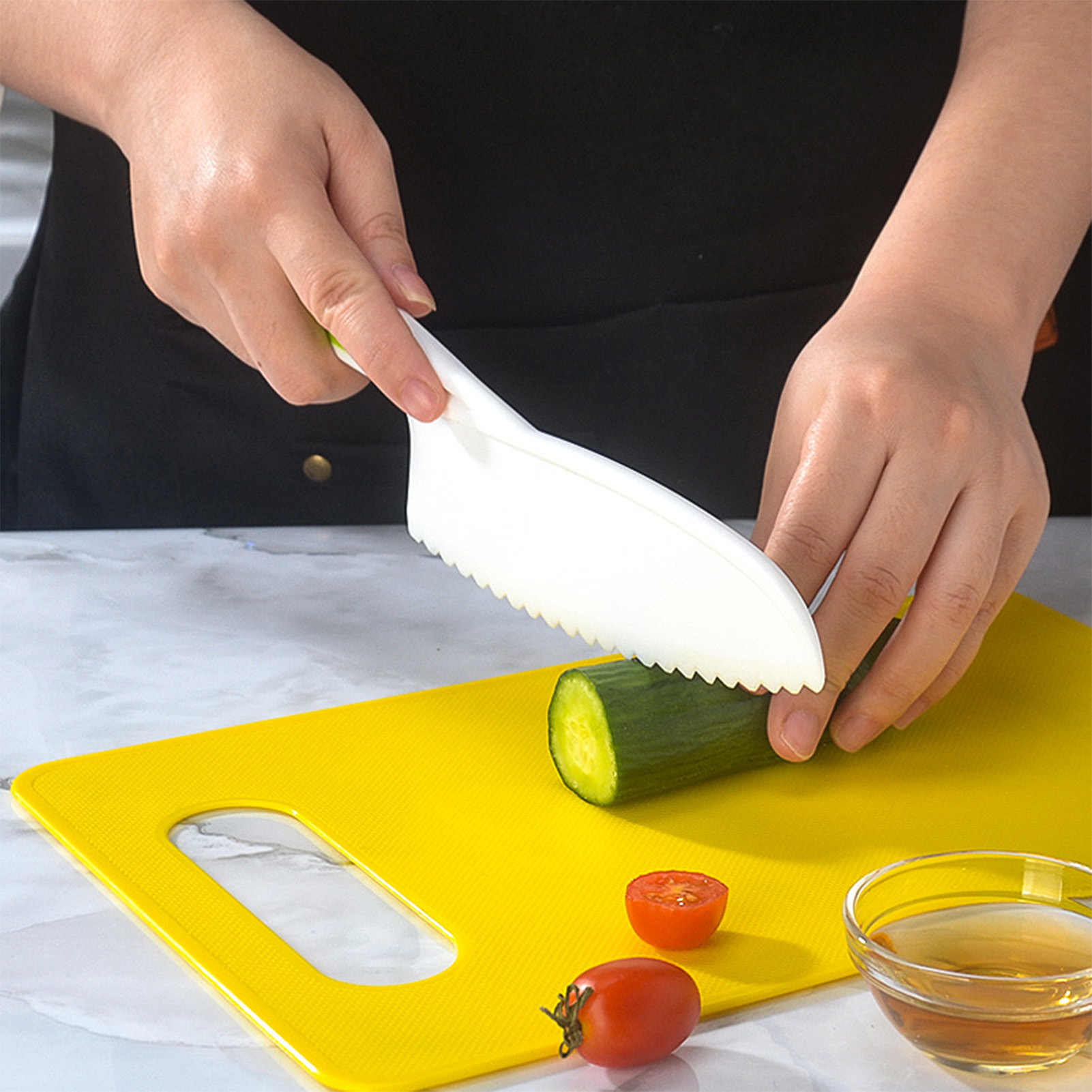プラスチックキッチンツール子供用まな板ナイフセット子供の安全 - Camping Cooking Kids のレビューと価格