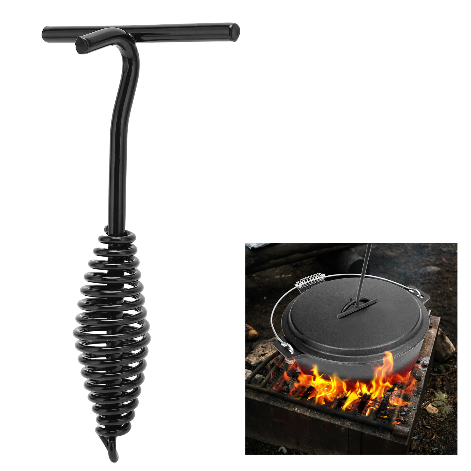 スパイラルハンドル付き鋳鉄製オランダオーブン蓋リフター、アウ - Camp Dutch Oven Cast のレビューと価格