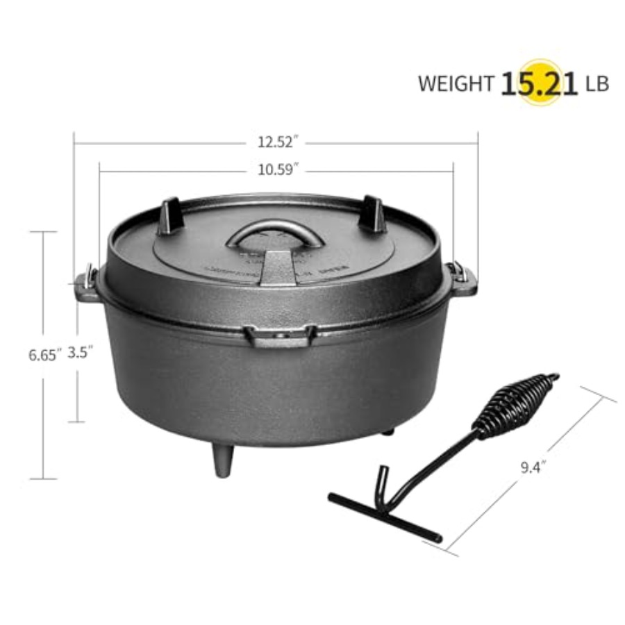 プレシーズン加工済みの鋳鉄製ダッチオーブン、スキレット蓋付き - Camp Dutch Oven Cast のレビューと価格