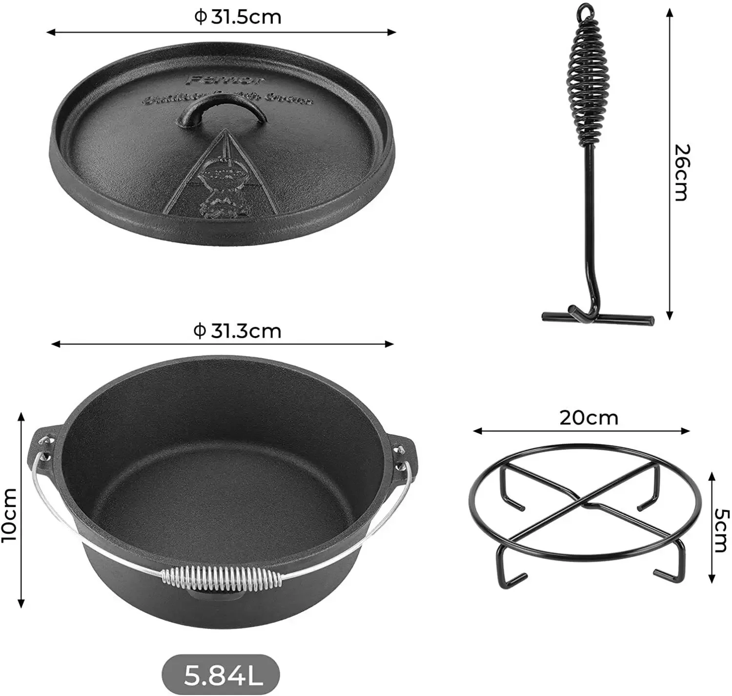 屋外キャンプ用鋳鉄ハッチオーブン、バーベキュー用キャセロール - Camp Dutch Oven Cast のレビューと価格
