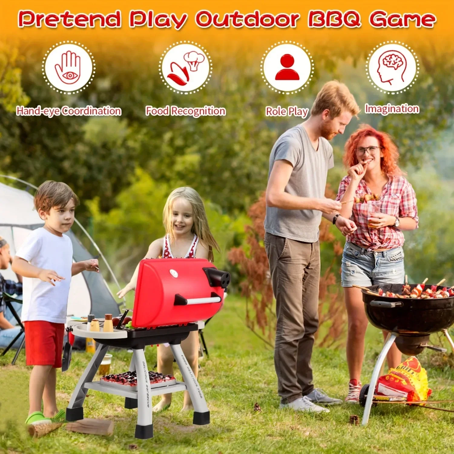 バーベキューグリルおもちゃセット子供用バーベキューごっこ遊び - Camping Cooking Kids のレビューと価格