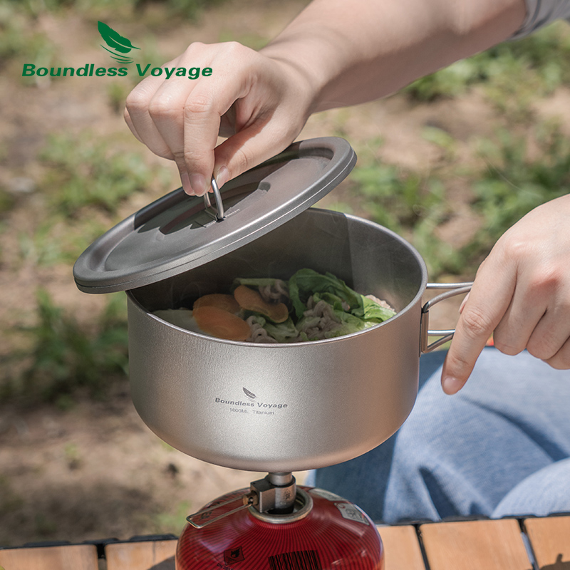 ふた付きのキャンプ用チタンポット,超軽量,屋外料理,単層,弁 - Camping Cooking Gear のレビューと価格