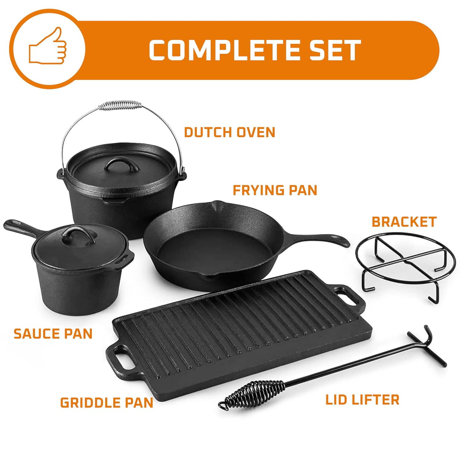 キャンプ用調理器具7点セット。 プレシーズン加工済みの鋳鉄製 - Camp Dutch Oven Cast のレビューと価格