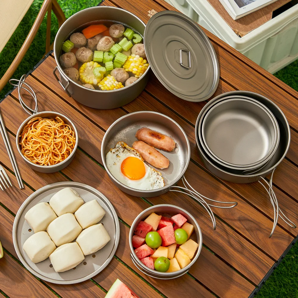 チタンアウトドアポットセットピクニックキャンプセット食器折り - Camping Cooking Set Lightweight のレビューと価格