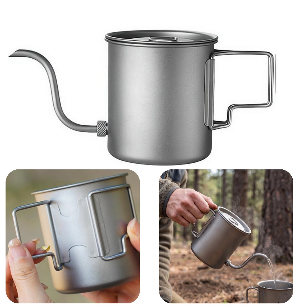 420ml純チタン製キャンプ用コーヒーケトル、グースネック式 - Camping Cooking Set Lightweight のレビューと価格